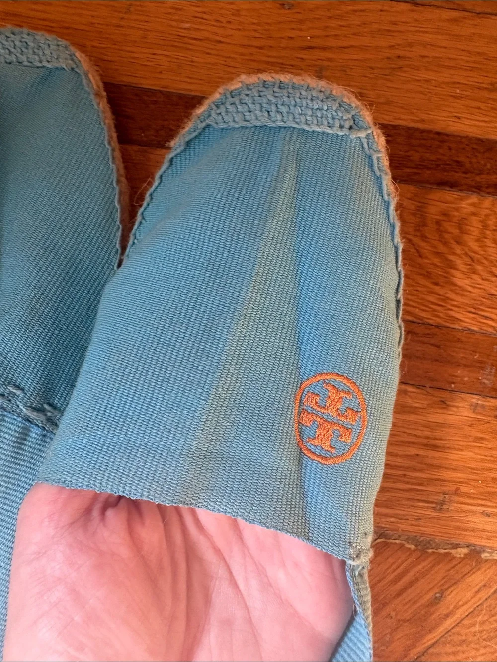 Tory Burch Turquoise Canvas Espadrilles with Orange Logo
